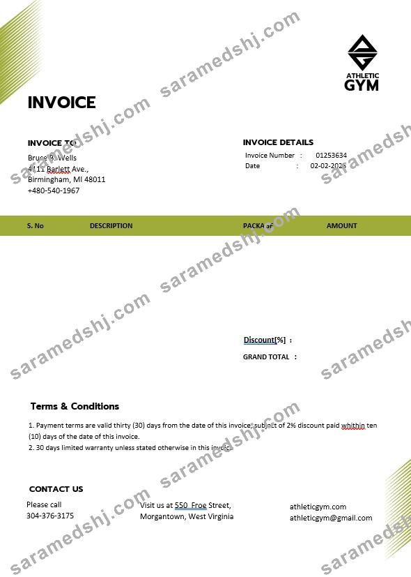 Fitness Trainer Coach Invoice Template